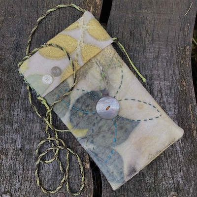Eco Printed Felt Pouch, Lined With Eco Printed Linen