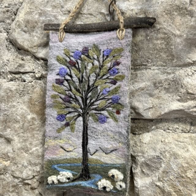 Needlefelted Picture - Lilac Tree & Sheep