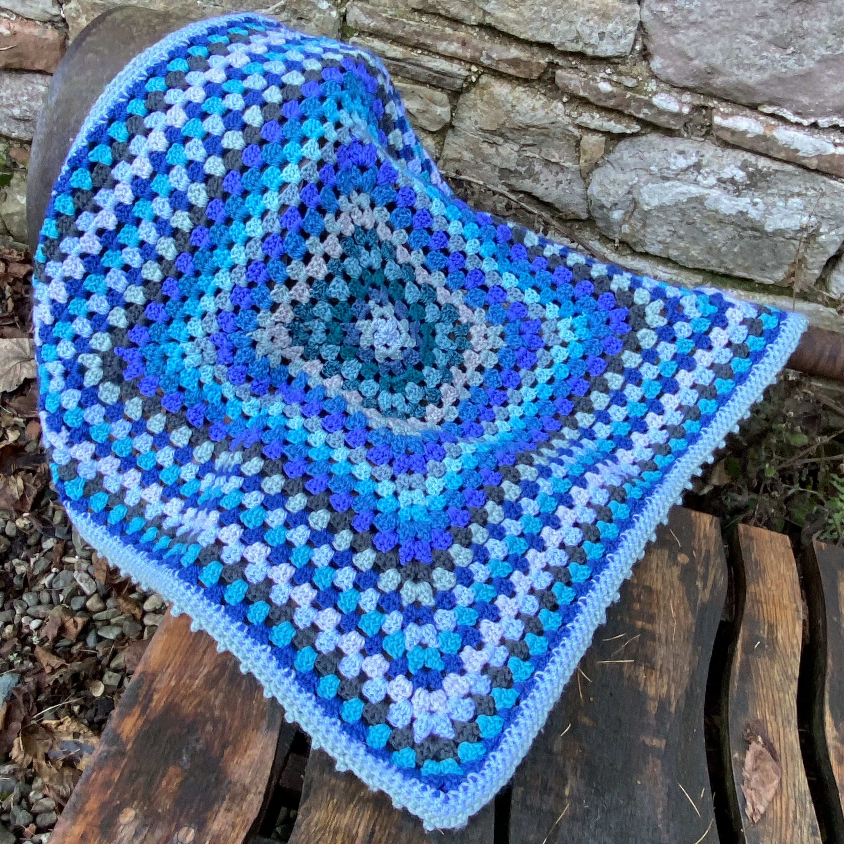 Hand Crocheted Granny Square Blanket (Blues)